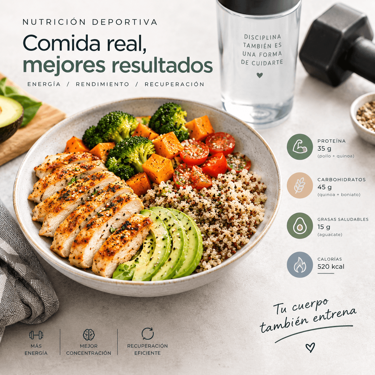 Plato de comida saludable de nutrición deportiva en Alicante